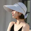 Visors femininos de verão chapéu de tampo removível com zípere-UV Sun Hats Ladies Cotton Caps de Viseira de largura dobrável vazia