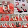 2023 Sandaler Stiletto High Heel Crystal Gold Rhinestone Dress Shoes Silver Soles Women Summer Pumps