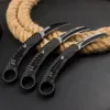 Preço Especial Faca tática karambit automática 440c, lâmina preta de dois tons, liga zn-al/cabo de fibra de carbono, facas de sobrevivência ao ar livre com bainha de nylon