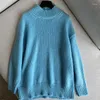 Kvinnors tröjor Kvinnor Turtleneck stickad tröja Mohair Blend Knitwear Lady Long Sleeve Loose Fit Pullover Tops 2 Colors 2023 Winter