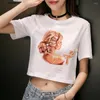 Koszule damskie wycięcie krótkiego rękawu sałata rąbek seksowna letnia koszulka dla dziewcząt tee graficzne pullovers crop top tumblr