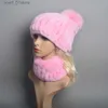 Sombreros Bufandas Conjuntos Nuevas Mujeres Invierno Real Rex Piel de Conejo Conjuntos de Gorro y Bufanda Piel de Conejo Natural C Bufandas 2 Piezas La Warm Rex Rabbit Fur Hat fflerL231113