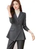 Kvinnors tvåbitar byxor Blue Grey Black Striped Women Pantar Formal Office Ladies Work Wear Blazer Jacket och byxor Kvinnliga företag 2
