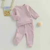 衣類セット柔らかい綿の男の子の女の子の服セットキッズオータム服装かわいい固体長袖パンツ新生児用セット