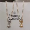 24SS Designer Viviene Westwood Viviennewestwood High Version of Empress Dowager Ship Anchor Saturn Necklace for Female Niche Light Luxury Planet Pearl Colla