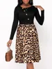 Casual Dresses Women's Long Sleeved Leopard Print Dress Fashionable Midi Robe Button Design Autumn Female 2023