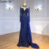 Abiti lunghi da sera a sirena blu navy Nuova tendenza Serene Hill LA71359 Abiti da festa a maniche lunghe con perline