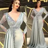 Sage Arabica Aso Ebi Silver Mermaid Sexy Prom Dresss Lace in rilievo in rilievo Formale Formale Secondo ricevimento Abito da damigella d'onore abiti da damigella d'onore