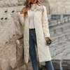 Trench da donna Collo in pelliccia Cappotto oversize con motivo a rombo Giacche Parka lungo Tasca Cappotto in cotone caldo femminile monopetto