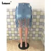 Röcke Ladiguard Plus Größe Frauen Denim Rock Sexy Mode Quaste Kurze Jean Abnehmen Clubwear Retro Blau Mini Damen Streetwear