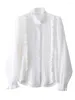 Kvinnors blusar Qoerlin French 2023 Spring Elegant Lady Stand Collar Ruffled White Shirt Ruffles spets kvinnor långärmad blusblare