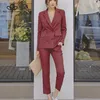 Damespakken Blazers Philosophy 2023 Autumn Stripe Double Breasted Blazer Pak Office Lady Elegant Four Colors Pants Two Palles Set