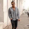 Men's Casual Shirts Summer Streetwear Loose Snakeskin Print Tops Long Sleeve T Shirt Men Clothings