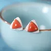 Stud Earrings ES340 ZFSILVER S925 Silver Korean Fashion Hetian Jade South Red Agate Turquoise Luxury Triangle Jewelry Women Match-all