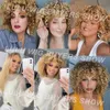 Cosplay Wigs Short Curly Blonde Wig For Black Women Afro Kinky Curly Wig With Bangs Synthetic Natural Glueless Ombre Brown Blonde Cosplay Wig 230413