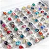 Solitaire Ring Wholesale 50pcs/Lot Fashion Colorf Glass Deritation Gemstone Rings for Women Mix Color Party Gifts Jewelry Drop Delive DH5QE