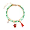 Bracelet de noël créatif, pendentif cloche bonhomme de neige, pompon, perles de riz, Double couche