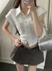 Vestidos de trabalho branco chique camisa de manga curta feminina verão menina apertada cintura francesa mini saias top