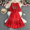 Casual jurken boho queens vrouwen bloemen emberoidery strand Boheemse maxi gewaad lady square kraag lantaarh mouw zomer jurk vestidos