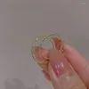Cluster Ringen Luxe Kristal Hartvormige Bruiloft Band Set Voor Vrouwen Engagement Goud Kleur Strass Ring Vrouwelijke Partij Sieraden Gift