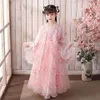 Flickans klänningar Hanfu Girls Spring and Autumn Children's Costume Dress 3 12 år Girl Cherry Blossom Princess Chinese Style Child 230412