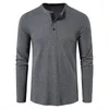 Camisetas masculinas Duyit casual All-Match Henley Collar Sleeved Camiseta Men's Spring/Autumn Color Sólido Simples Waffle Top