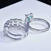 Cluster Ringe Sterling Silber 925 Blauer Saphir Ring für Frauen Echter Schmuck Anillos de Bizuteria Braut Sets Verlobung Anel Box