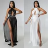 Vestidos casuais Crystal Sexy Bodycon Party Club Dress 2023 Autumn Winter Womens Roupas Meshes de malha Perspectiva escaldada Mulheres maxi divididas