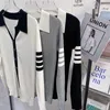 Tom Sweater Polo Yakası Gri Yün Örme HARDIGAN BAŞLARIN ERKEN BAZI 2024 YENİ STRIPE İnce Kat İnce Uygun Altım