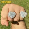 حلقات الفرقة المثلجة bling big heart ring الذهب الفضة اللون المستطيل CZ micro pave zircon zircon finger hip hop punk men women المجوهرات 231113