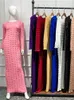 Ethnic Clothing Bodycon Abaya Maxi Dress Women Stretchy Knitted Long Sleeve Pencil Muslim African Dresses Islam Arabic Turkey One Siz