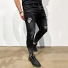 Jeans masculinos Men Fashion Street Hole Black Lápis Pants Motocicleta Partema Casual Denim Zipper Design Cool #LR2 W0413