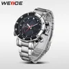 2023 WEIDE 腕時計メンズクォーツデジタルスポーツ自動日付バックライトアラームリピーター複数のタイムゾーンステンレス鋼バンド時計腕時計
