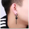 Dangle Earrings Non Pierced Punk Black Stainless Steel Tassel Drop For Man Women Long Chain Heart Pendant Hip Hop Jewelry Brincos 2023