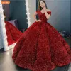 Glitter kırmızı gece elbiseleri pageant kapalı omuz payetli dantel yukarı balo elbisesi robe de soiree uzun özel yapım gala resmi elbise lj2012238q