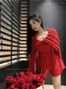 Survêtements pour femmes automne tricoté 2 pièces ensembles lolita mode pull rouge et shorts décontractés filles douces survêtement femmes deux ensemble