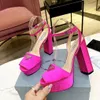 Womens Sandals Designers shoes Platform heels Fashion Satin Patent Leather Triangle buckle decoration 13cm high heeled shoes Wedding party 35-42