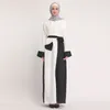 Etniska kläder 2023 Muslimsk klänning Kvinnor Turkiska Dubai Fashion Middle East Black and White Classic Stitching Point Diamond Cardigan Robe