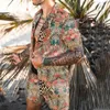 Men's Tracksuits de alta qualidade Homens de verão Hawaiian sets leopard estampa de manga curta Botão Camisa de praia Holida de férias de duas peças Cardigan 230413