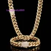 Wholesale Hip Hop Stainless Steel Lock Clasp Cuban Necklace 14K 18K Gold Plated Iced Out Men Miami Cuban Link Chain