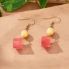 Boucles d'oreilles à tige de style chinois en rhodochrosite carrée en sucre plaqué or 24 carats incrusté de crochet d'oreille suspendu pour femme sauvage petit et