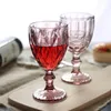 SZ 10oz Wine Glasses Colored Glass Goblet with Stem 300ml Vintage Pattern Embossed Romantic Drinkware for Party Wedding