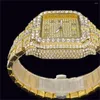 Montres-bracelets 2023 Missfox Luxe Gold Montre Hommes Date Automatique Mode Étanche Horloges Hip Hop Plein Glacé Diamant Quartz Montres-bracelets