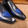 berluti Sapatos de couro Oxford clássicos de bico quadrado sapatos masculinos formais de negócios feitos à mão e coloridos artificialmente