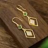 Brincos pendurados venda natural mão-esculpida 925 prata gufajin incrustado branco jade quadrado studs moda jóias feminino presentes sorte