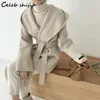 Mezclas de lana para mujer Chaqueta de lana con capucha elegante Mujer Invierno Camel Sólido con cordones Elegante Abrigo de mezcla Señoras Coreanas Harajuku Espesar Traje Otoño 231113