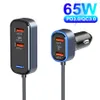 65W 6-in-1 USB Typ C Autoladegerät 6 Ports Adapter mit 1,5m Kabel Quick Charge 3.0 PD3.0 Schnellladung für iPhone Samsung Xiaomi Handy