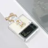 Estuches para teléfonos celulares Cute Color Bow Bear Ring Clear Phone Case para Samsung Galaxy Z Flip 3 4 a prueba de golpes Flip Hard Cover