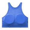 Traje de yoga Cuello alto acanalado para mujer Push Up Sujetadores deportivos Acolchado Racerback Entrenamiento Sujetador Recortado Gimnasio Fitness Camiseta sin mangas con copas extraíbles