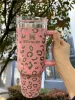 Stanley Pink 40oz Becher Leopardenmuster Edelstahl mit Logo Griff Deckel Strohhalm großes Fassungsvermögen Bierkrug Wasserflasche Pulverbeschichtung Outdoor Camping Tasse 24H Versand